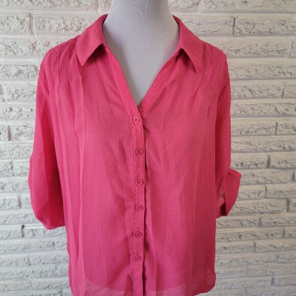 Koret Womens Top XL Roll Tab Sleeve Pink Poly Blend Lightweight Sheer PIN66E - Picture 3 of 8